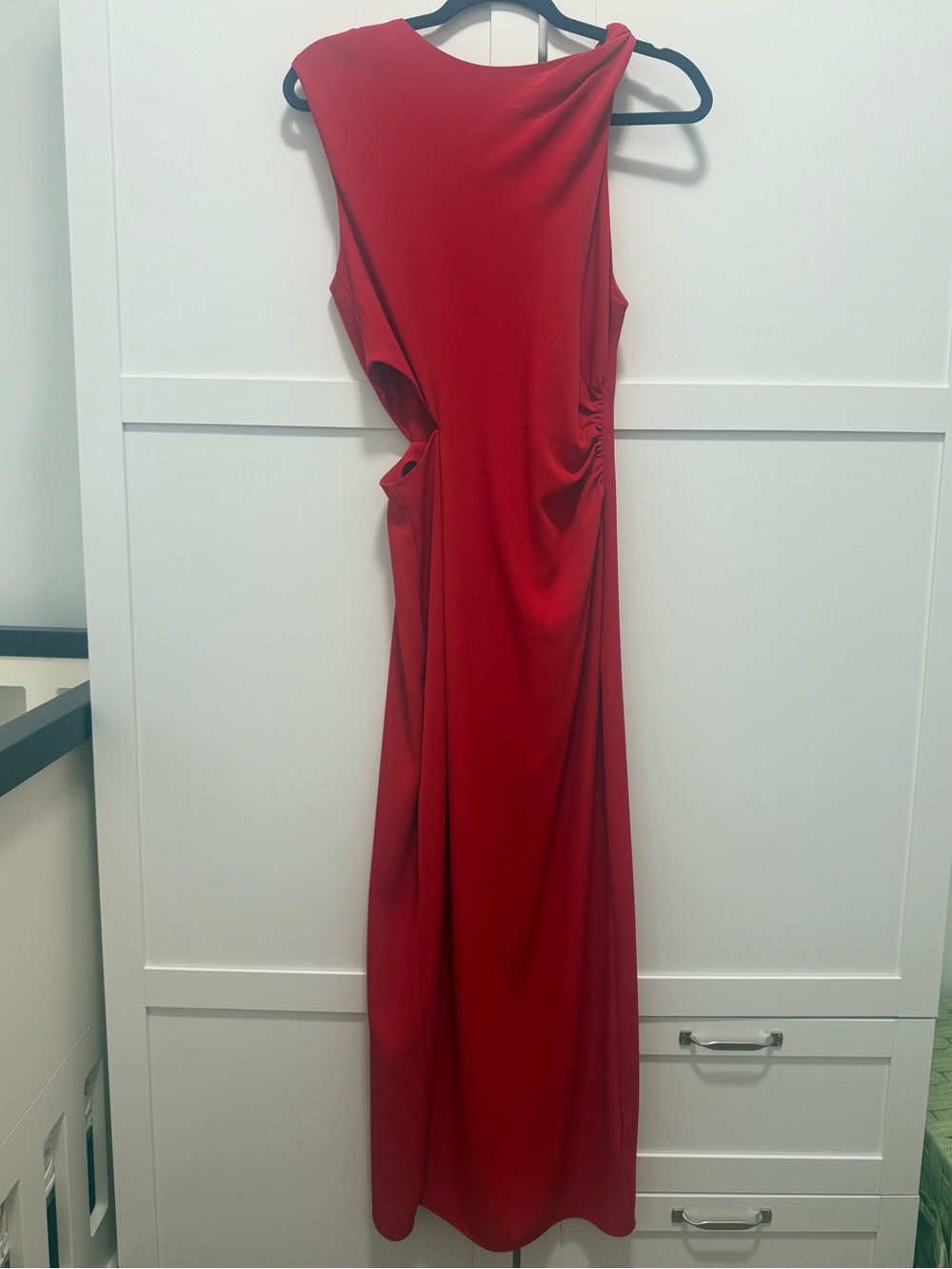 Zara red maxi dress with draped side detail and side cutout